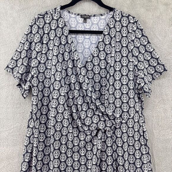 Talbots Dress Womens Plus 2X Black Jersey Stretch Midi Short‎ Sleeves Surplice - Picture 3 of 13